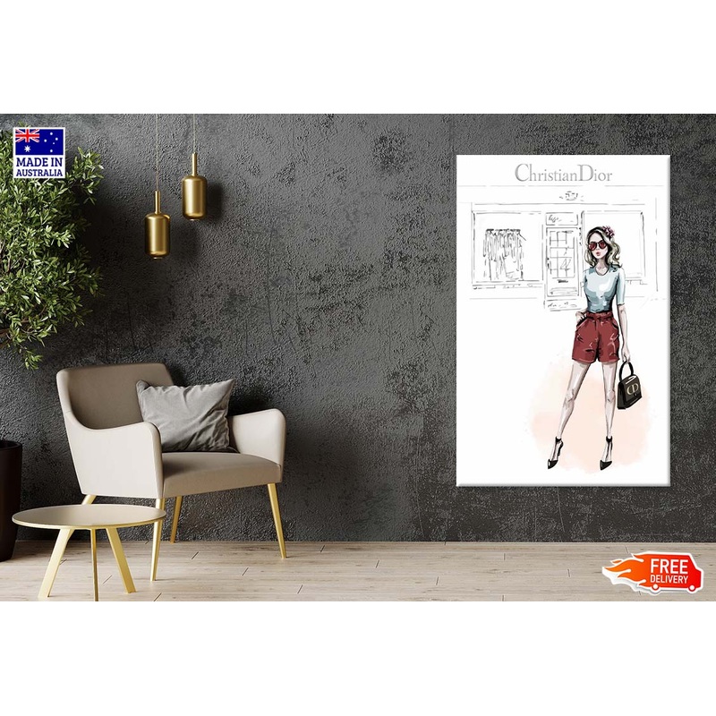 Red Stylish Girl with Elegant Fashion Store Print 100% Australian Made