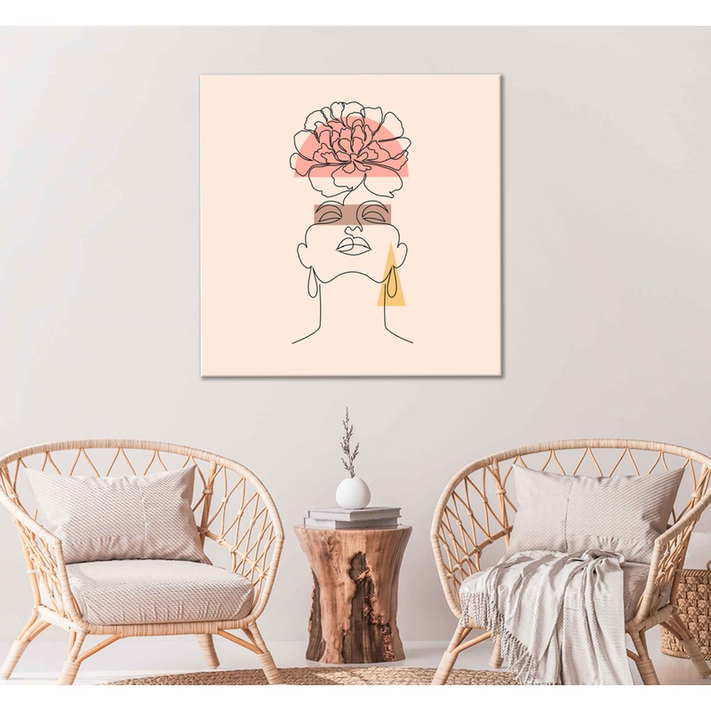 Square Canvas Flower & Girl Face Vector Line Art Design High Quality Print 100% Australian Made