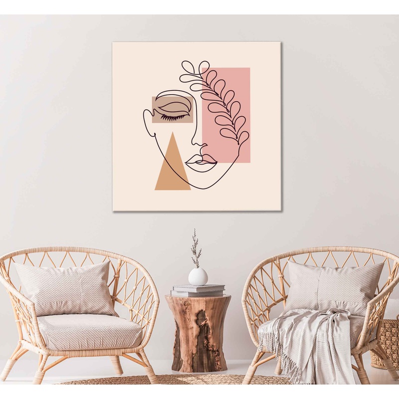 Square Canvas Leaves Shapes Girl Line Art Vector High Quality Print 100% Australian Made