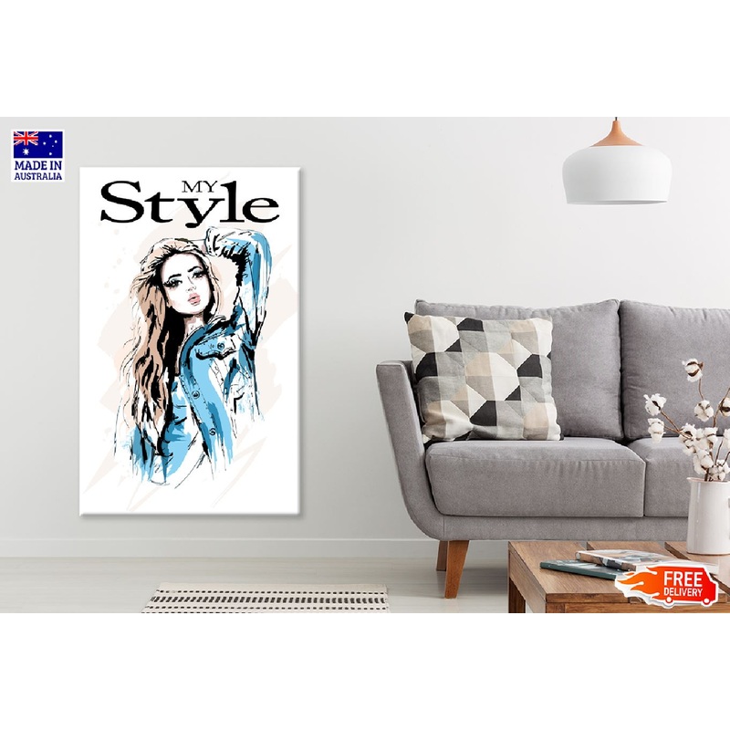 Style Woman & Jeans Jacket Vector Art Print 100% Australian Made