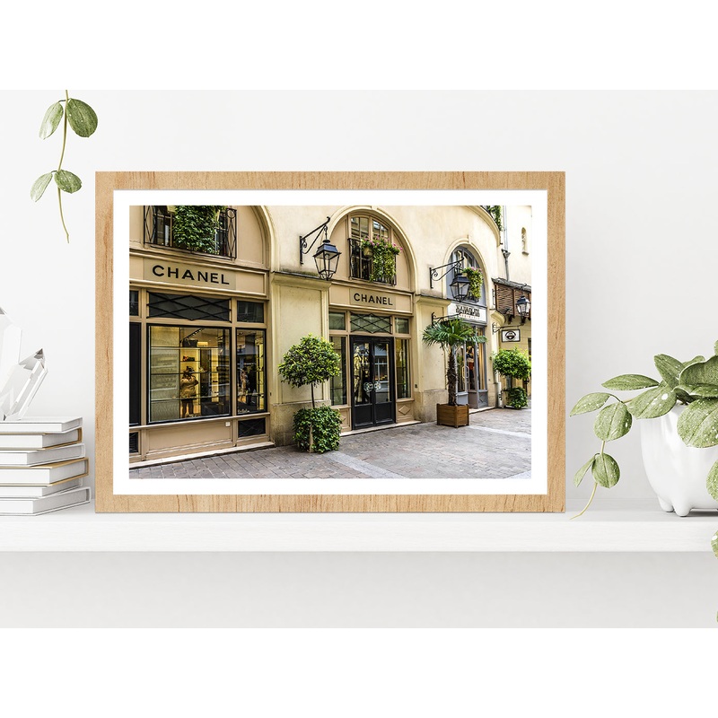 Tree Plants near Fashion Store Madeleine Glass Framed Wall Art, Ready to Hang Quality Print