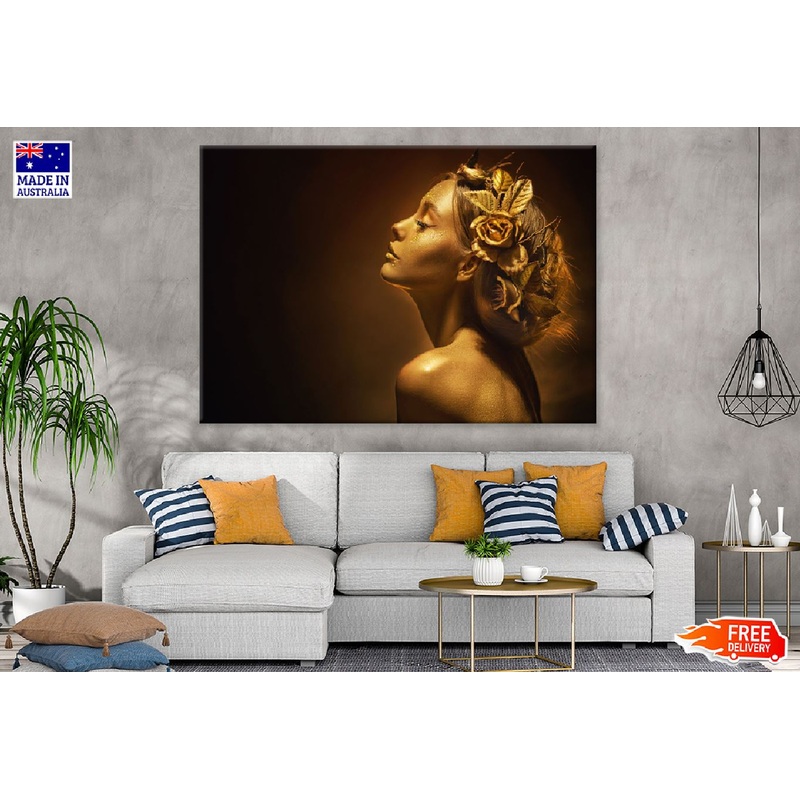 Woman in Golden Shiny Skin View Photograph Print 100% Australian Made