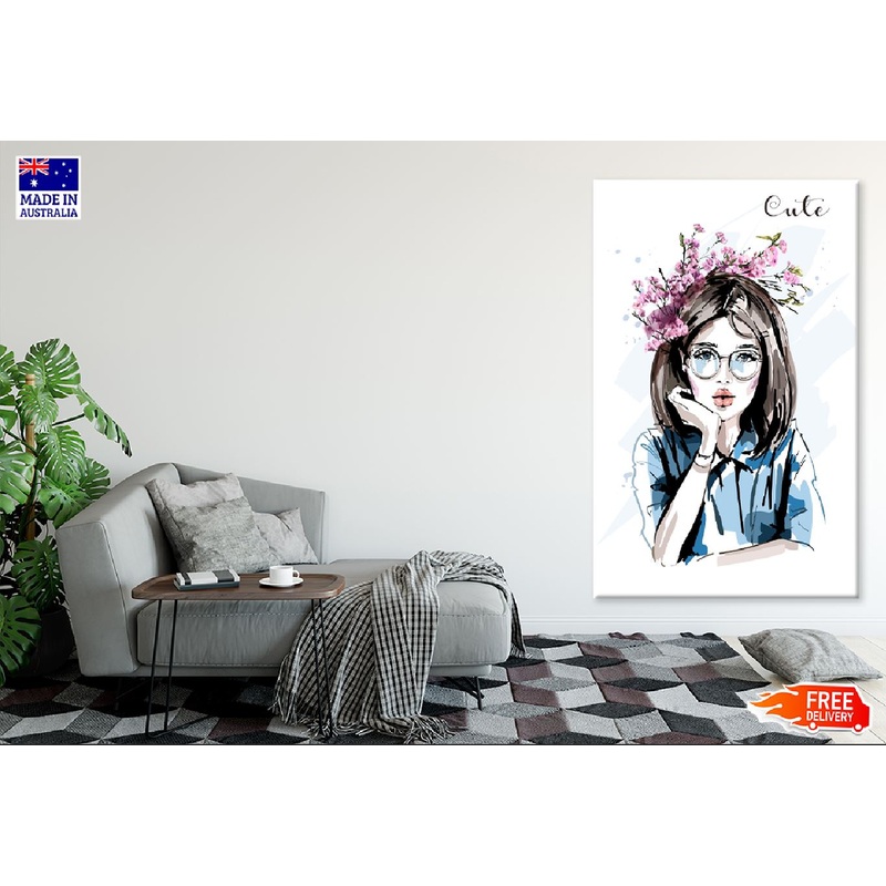 Woman with Flower Wreath Vector Art Print 100% Australian Made