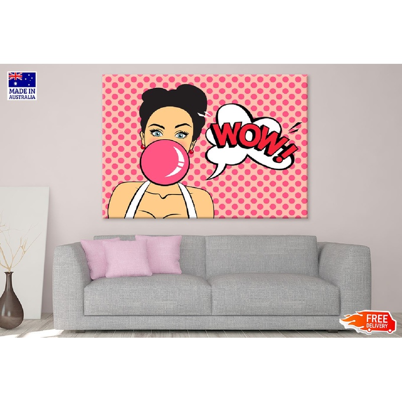 Wow Girl with Bubble Gum Pop Art Print 100% Australian Made