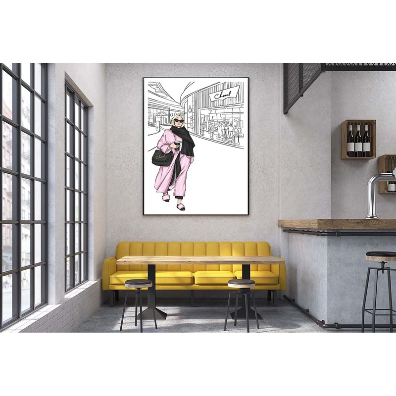Black and White Fashion Store with Pink Girl Design Home Decor Premium Quality Poster Print Choose Your Sizes