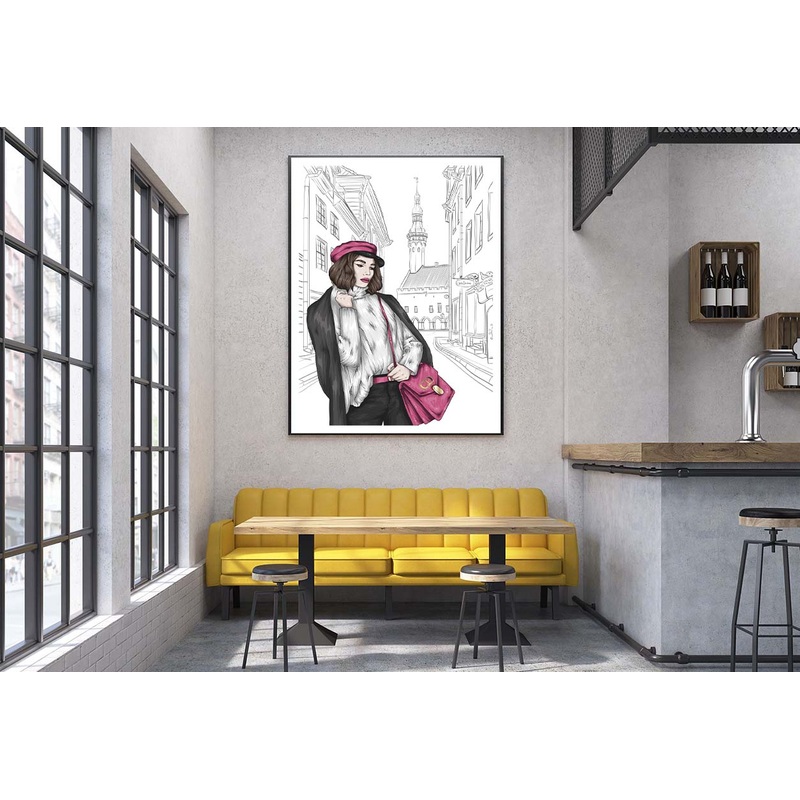Black Modern Girl with Elegant Hand Bag Design Home Decor Premium Quality Poster Print Choose Your Sizes