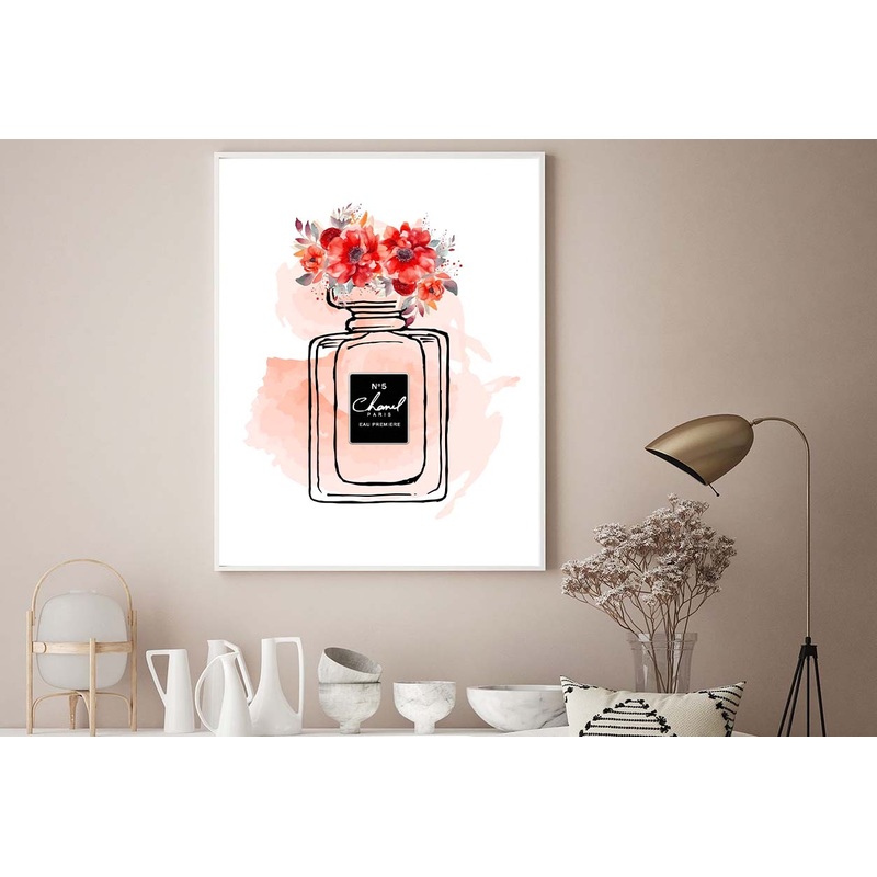 Black Red Perfume Bottle with Flowers Design Home Decor Premium Quality Poster Print Choose Your Sizes
