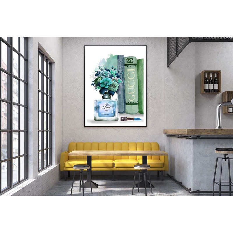 Blue Green Fashion Perfume with Flowers Design Home Decor Premium Quality Poster Print Choose Your Sizes