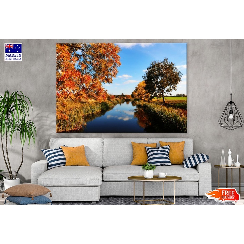 Canal in Field with Autumn Trees Photograph Print 100% Australian Made