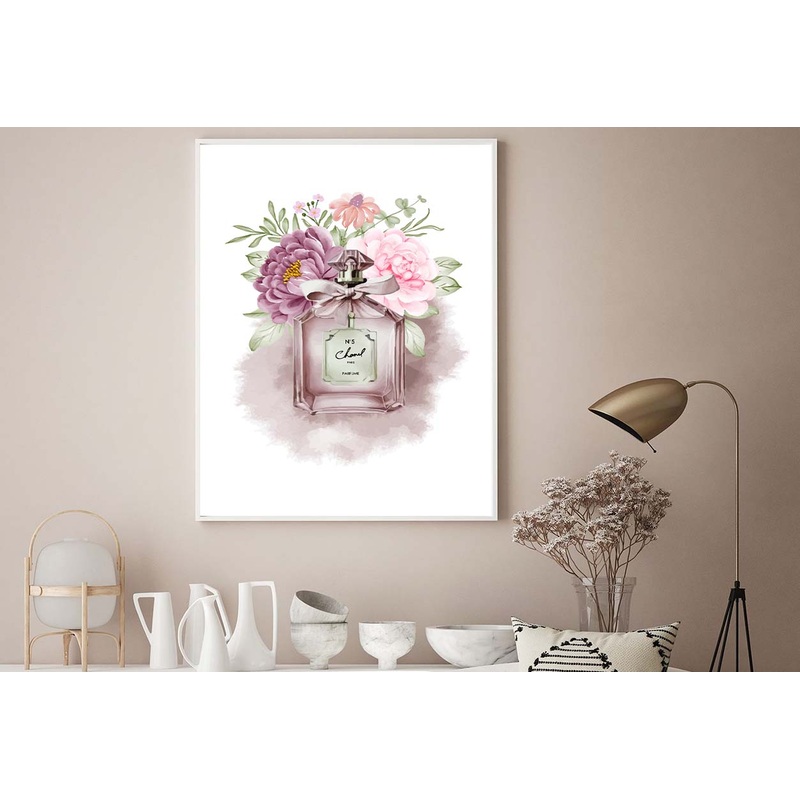 Elegant Fashion Bottle with Pink Flowers Design Home Decor Premium Quality Poster Print Choose Your Sizes