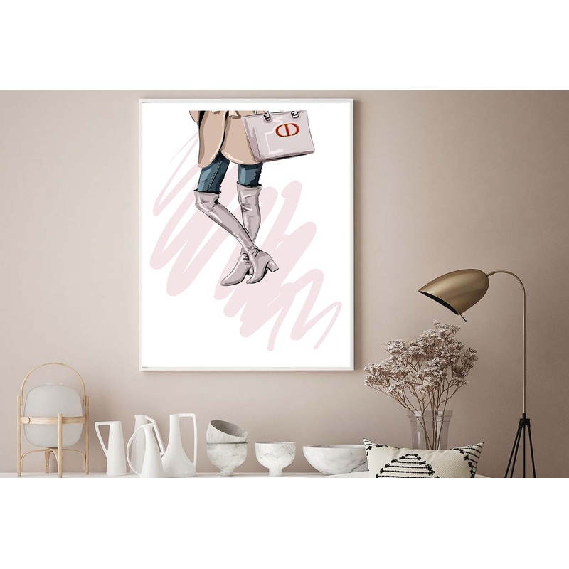 Elegant Pink Boots with Modern Handbag Design Home Decor Premium Quality Poster Print Choose Your Sizes