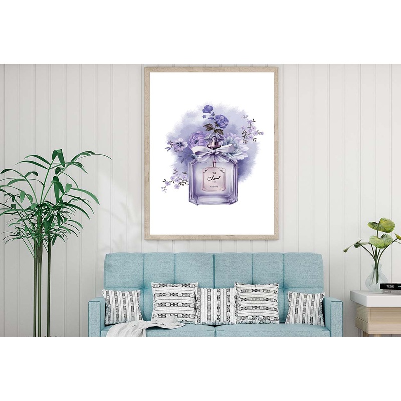 Elegant Purple Flowers and Fashion Bottle Design Home Decor Premium Quality Poster Print Choose Your Sizes
