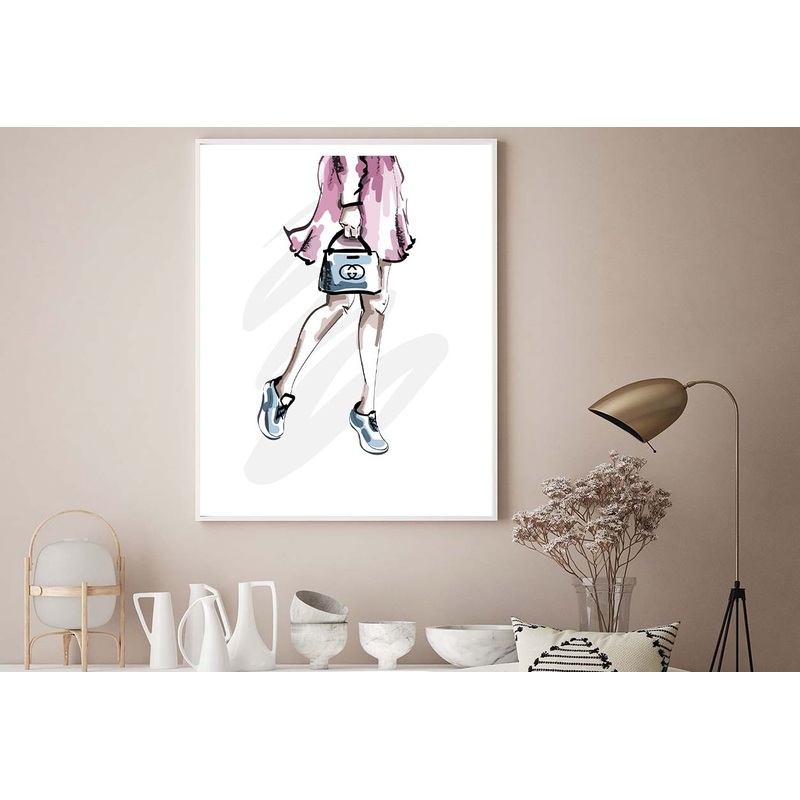 Fancy Sneakers with Blue Shaded Bag Design Home Decor Premium Quality Poster Print Choose Your Sizes
