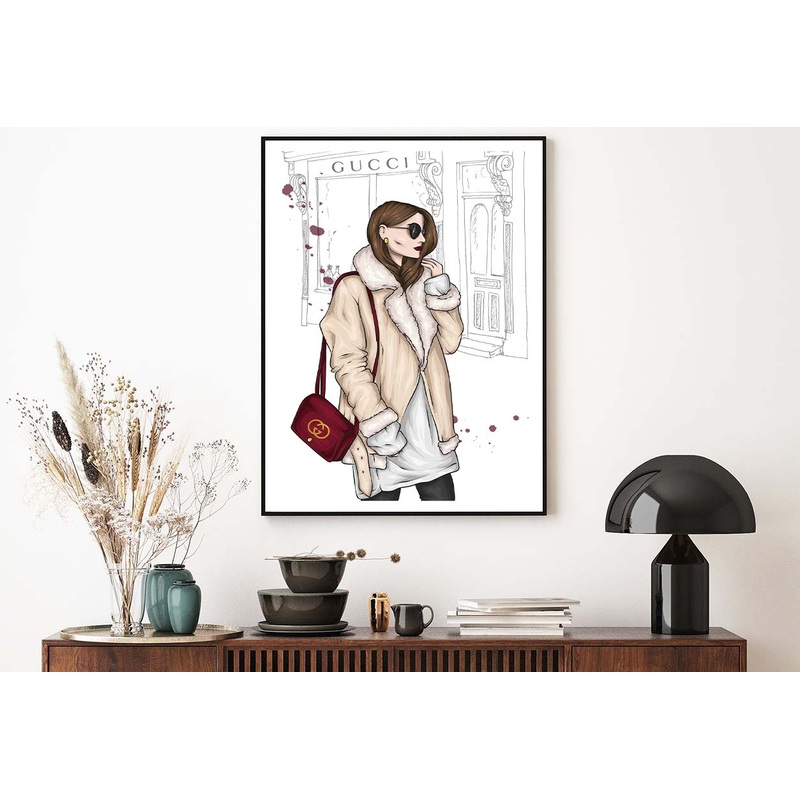 Fashion Boss Lady with Red Elegant Bag Design Home Decor Premium Quality Poster Print Choose Your Sizes