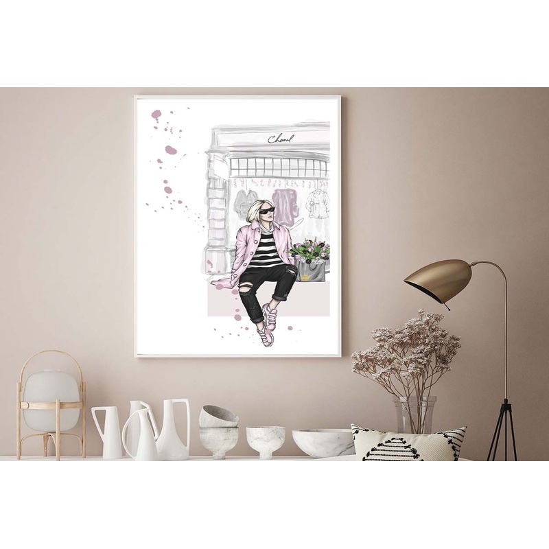 Fashion Girl with Bag Fashion Store Art Design Home Decor Premium Quality Poster Print Choose Your Sizes