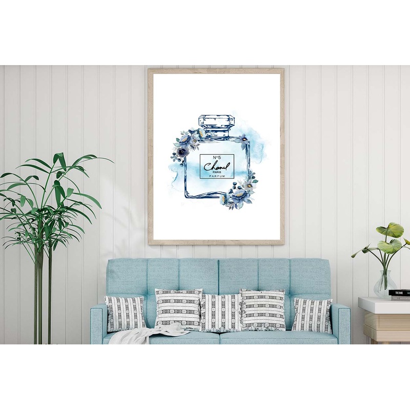 Fashion Perfume with Blue Shaded Flowers Design Home Decor Premium Quality Poster Print Choose Your Sizes