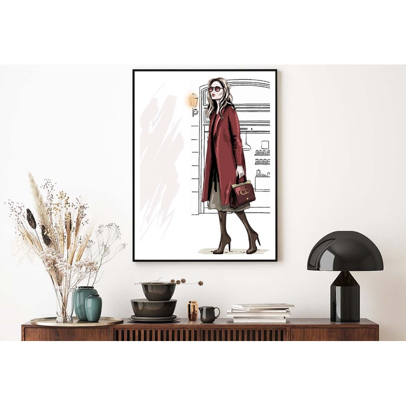 Modern Girl with Her Red Coat Fashion Art Design Home Decor Premium Quality Poster Print Choose Your Sizes