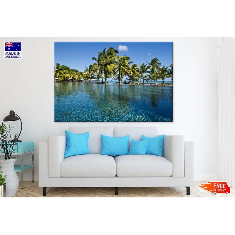 Palm Tree Near Infinity Pool & Sea Photograph Print 100% Australian Made