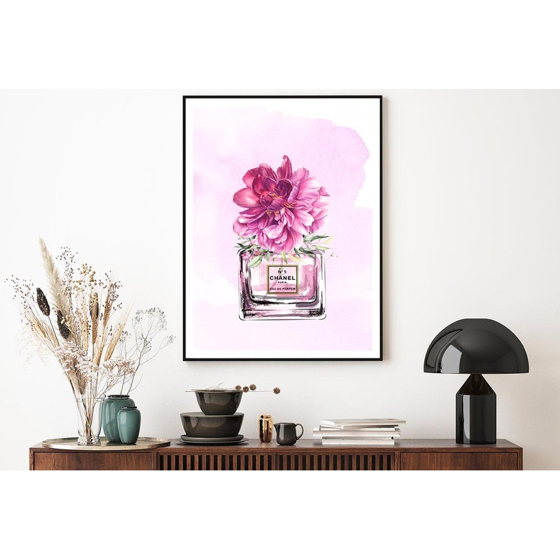Perfume With Pink Shaded Flower Design Home Decor Premium Quality Poster Print Choose Your Sizes