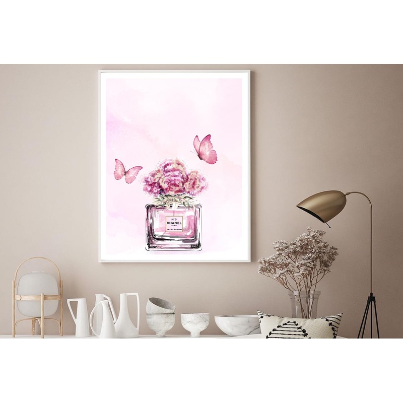 Pink Floral Perfume Butterflies Design Home Decor Premium Quality Poster Print Choose Your Sizes