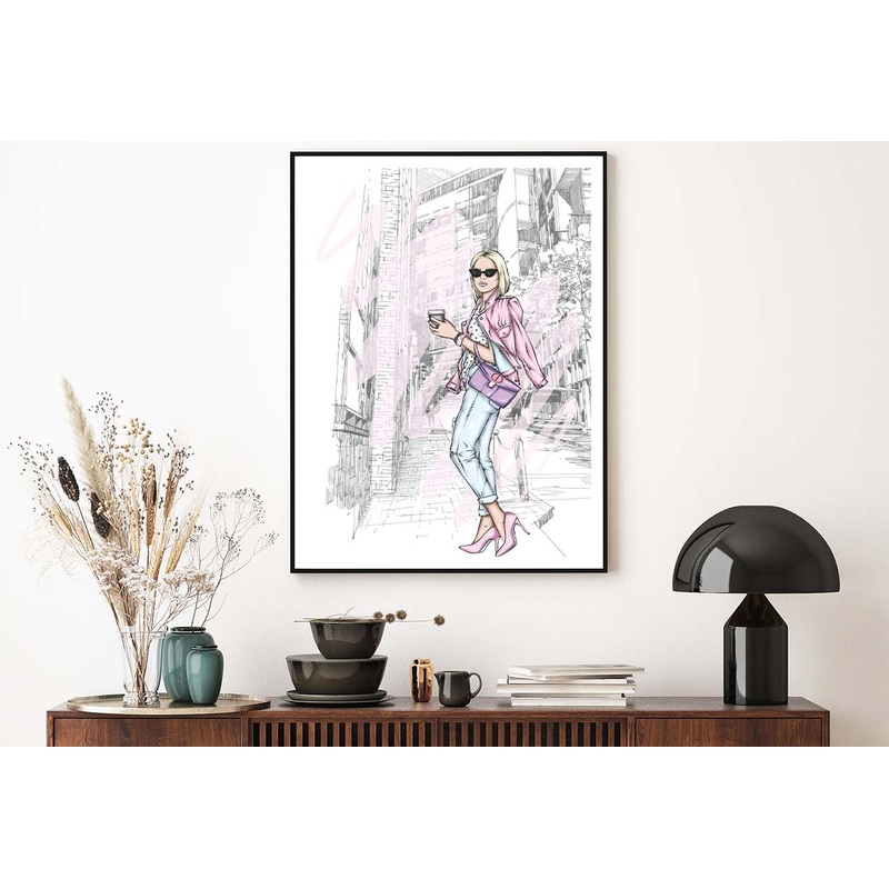 Pink Girl With Fashion Store Design Home Decor Premium Quality Poster Print Choose Your Sizes