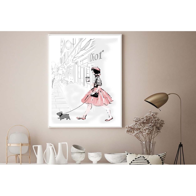 Pink Girl With her Puppy Fashion Art Design Home Decor Premium Quality Poster Print Choose Your Sizes
