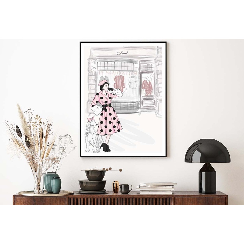 Pink Lady With Her Dog Fashion Art Design Home Decor Premium Quality Poster Print Choose Your Sizes