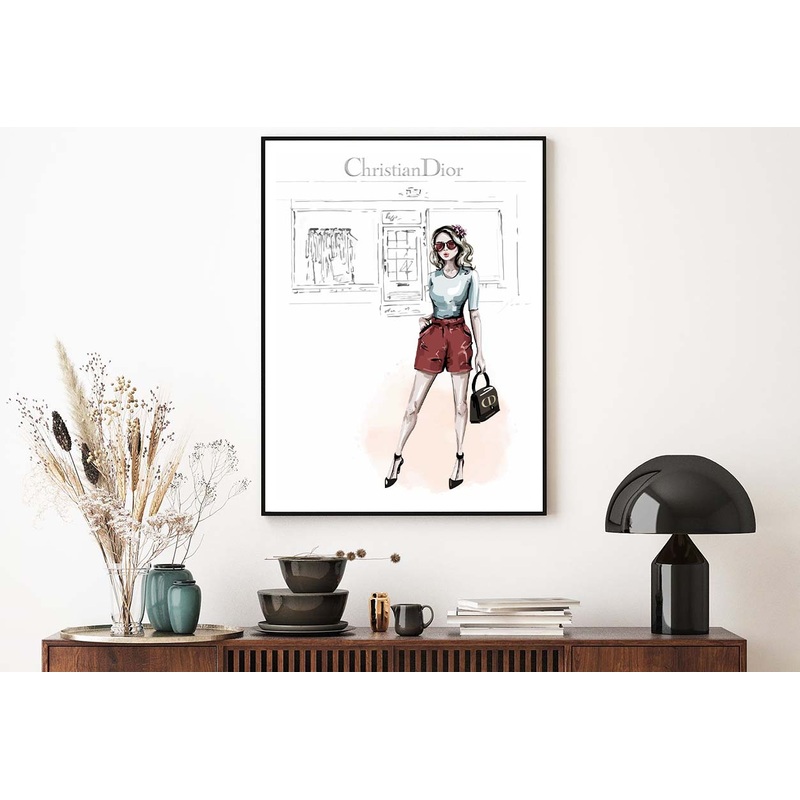Red Stylish Girl with Elegant Fashion Store Design Home Decor Premium Quality Poster Print Choose Your Sizes