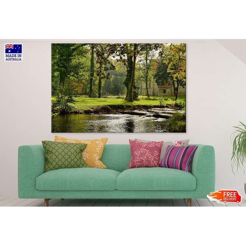 River Near House & Tall Trees Photograph Print 100% Australian Made