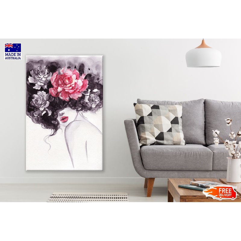 Rose on Messy Hair Girl Watercolor Painting Print 100% Australian Made