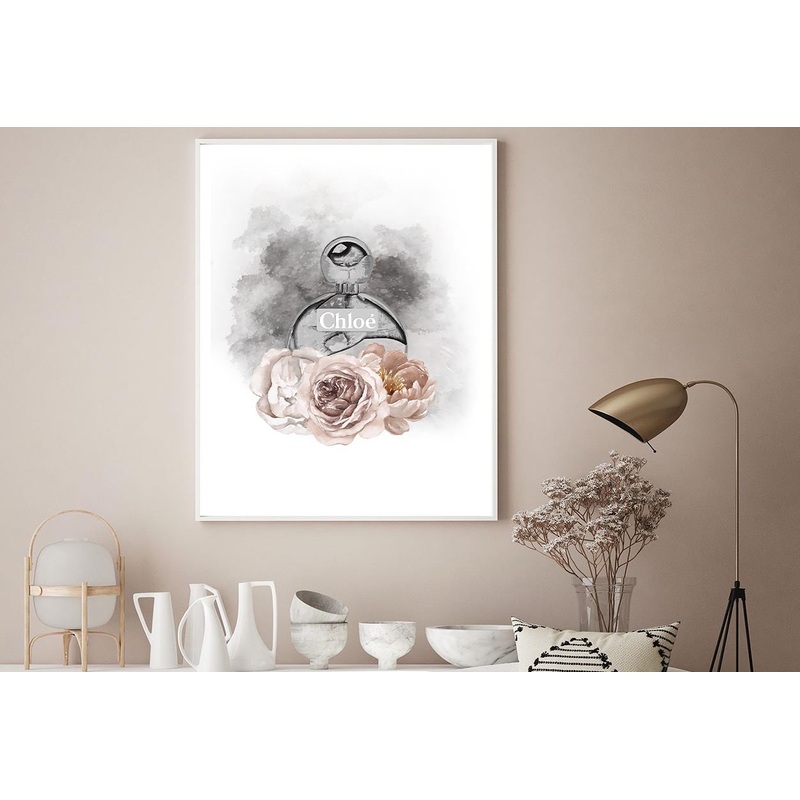 Round Perfume Bottle with Flowers Home Decor Premium Quality Poster Print Choose Your Sizes