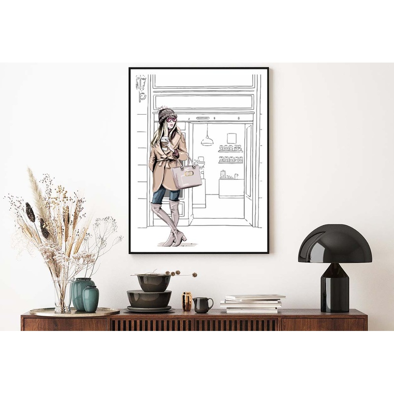 Stylish Brown Girl with Her Coffee Design Home Decor Premium Quality Poster Print Choose Your Sizes