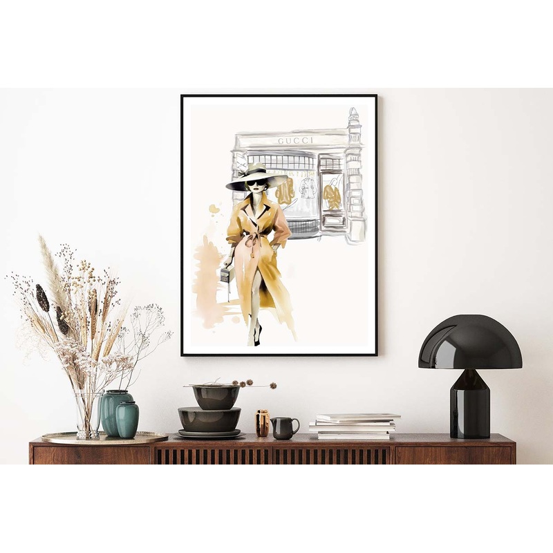 Yellow Stylish Lady with Hat Design Home Decor Premium Quality Poster Print Choose Your Sizes