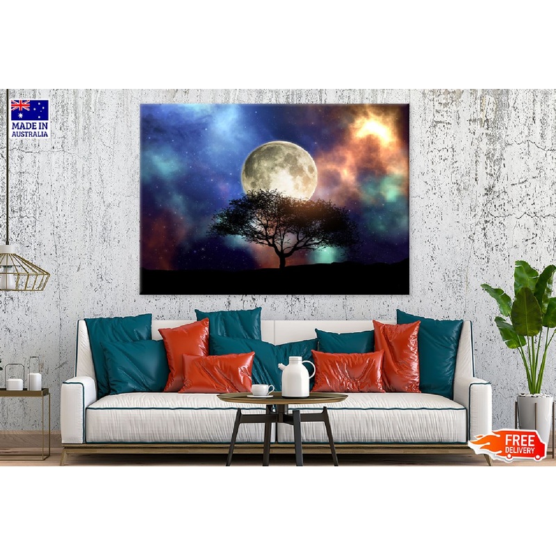 3D Silhouette Tree with Moon Digital Art Print 100% Australian Made