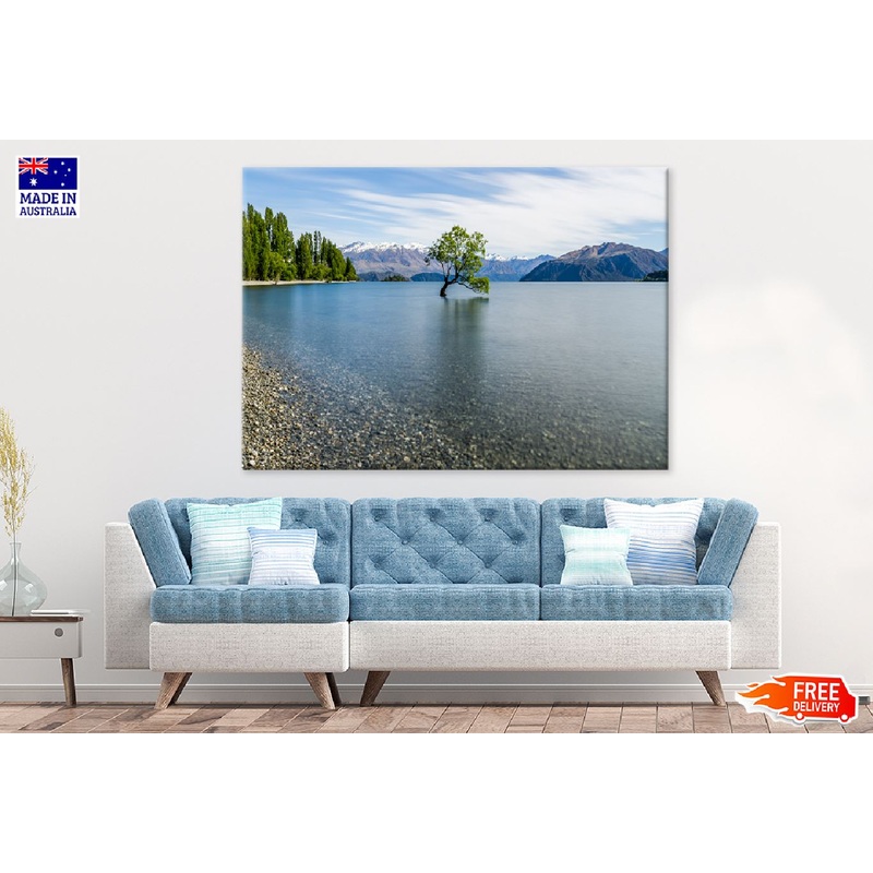 Alone Tree on Lake with Mountains Photograph Print 100% Australian Made