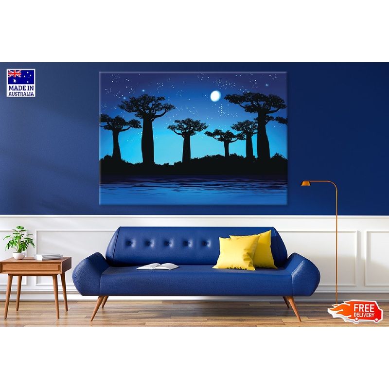 Baobab Trees at Night Vector Art Design Print 100% Australian Made