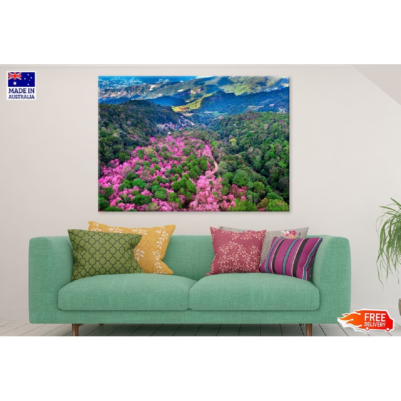 Cherry Blossom Tree on Mountains Photograph Print 100% Australian Made