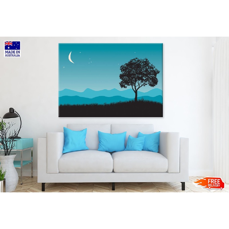 Tree in Night Scene Vector Art Design Print 100% Australian Made