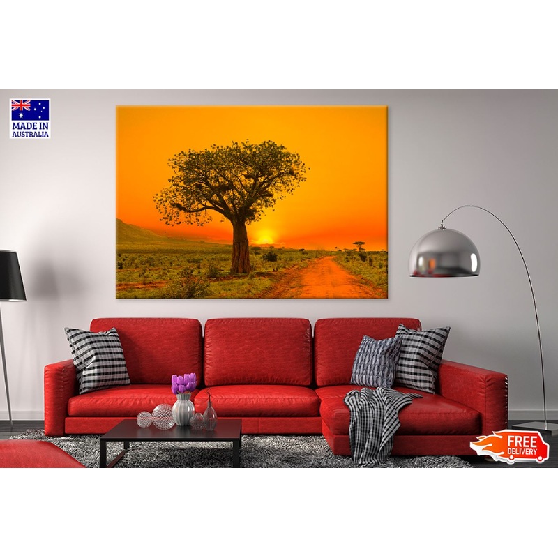 Alone Tree in Field Sunset View Photograph Print 100% Australian Made