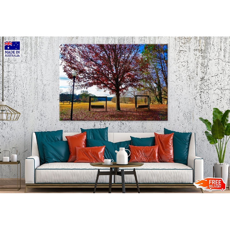 Autumn Tree with Bench in Garden Photograph Print 100% Australian Made