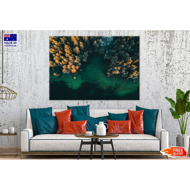 Autumn Trees & Lake Aerial View Photograph Print 100% Australian Made