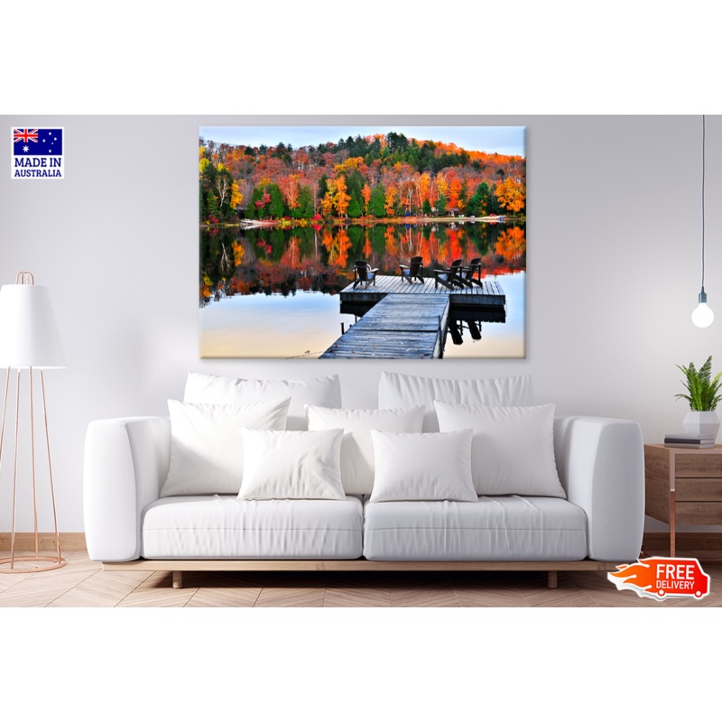 Autumn Trees & Wooden Pier View Phorograph Print 100% Australian Made