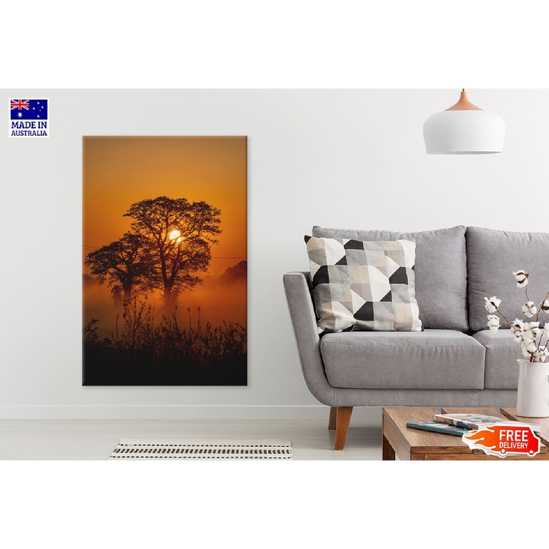 Trees on Dark Sunset Scenery Photograph Print 100% Australian Made