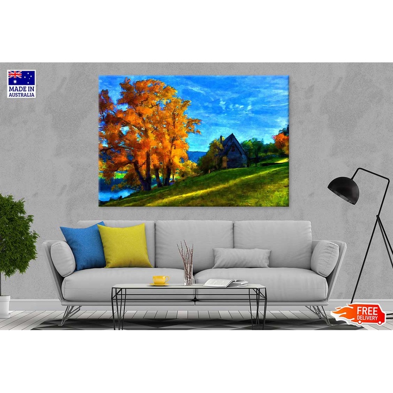 Autumn Tree & House Oil Painting Print 100% Australian Made