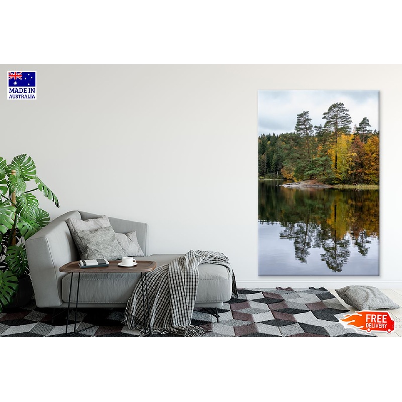 Autumn Tree View on Lake Scenery View Photograph Print 100% Australian Made