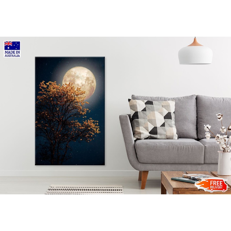 Autumn Tree with Full Moon View Photograph Print 100% Australian Made