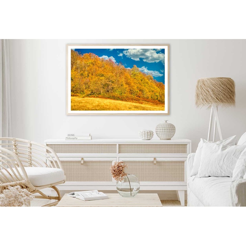 Autumn Trees Hill Cloudy Blue Sky Photograph Home Decor Premium Quality Poster Print Choose Your Sizes