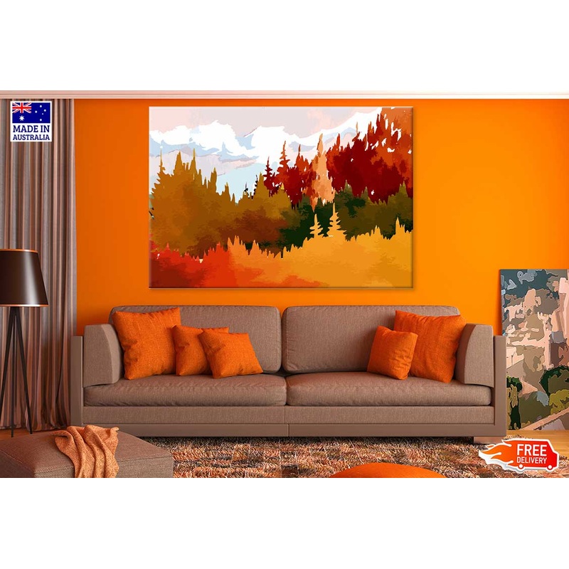 Autumn Trees & Mountains Vector Design Print 100% Australian Made