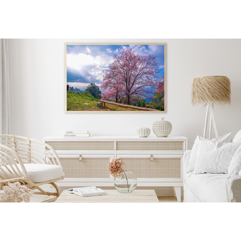 Cherry Blossom Tree on Hill View Photograph Home Decor Premium Quality Poster Print Choose Your Sizes