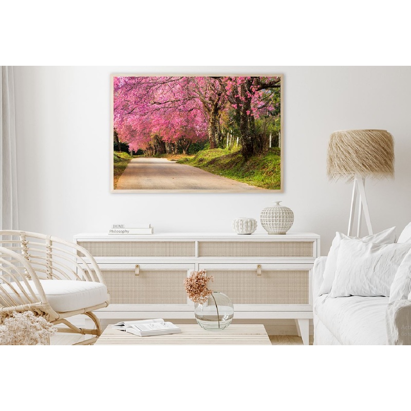Cherry Blossom Tree on Road View Photograph Home Decor Premium Quality Poster Print Choose Your Sizes